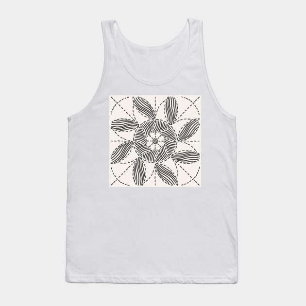 Boho charcoal and off-white circle artwork. Original hand-drawn boho sun pattern. Calm black and white trendy pattern in minimalistic style. Tank Top by ChrisiMM